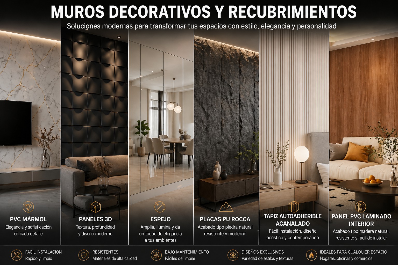 Muros decorativos, lambrines y recubrimientos