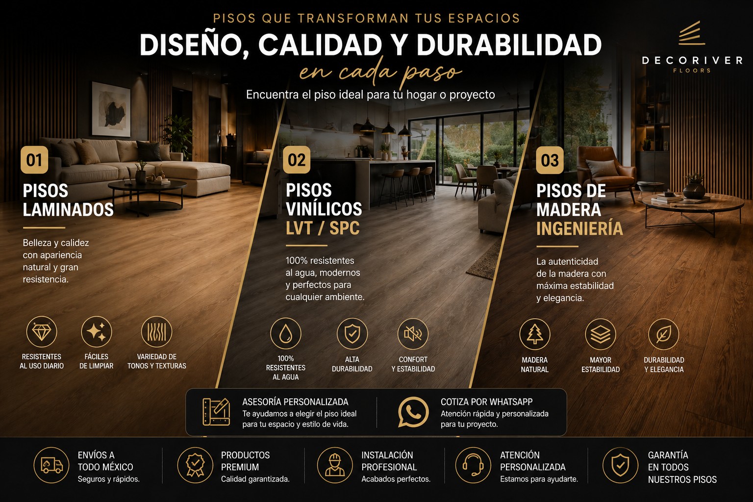 Pisos SPC, laminados, vinílicos y madera de ingeniería