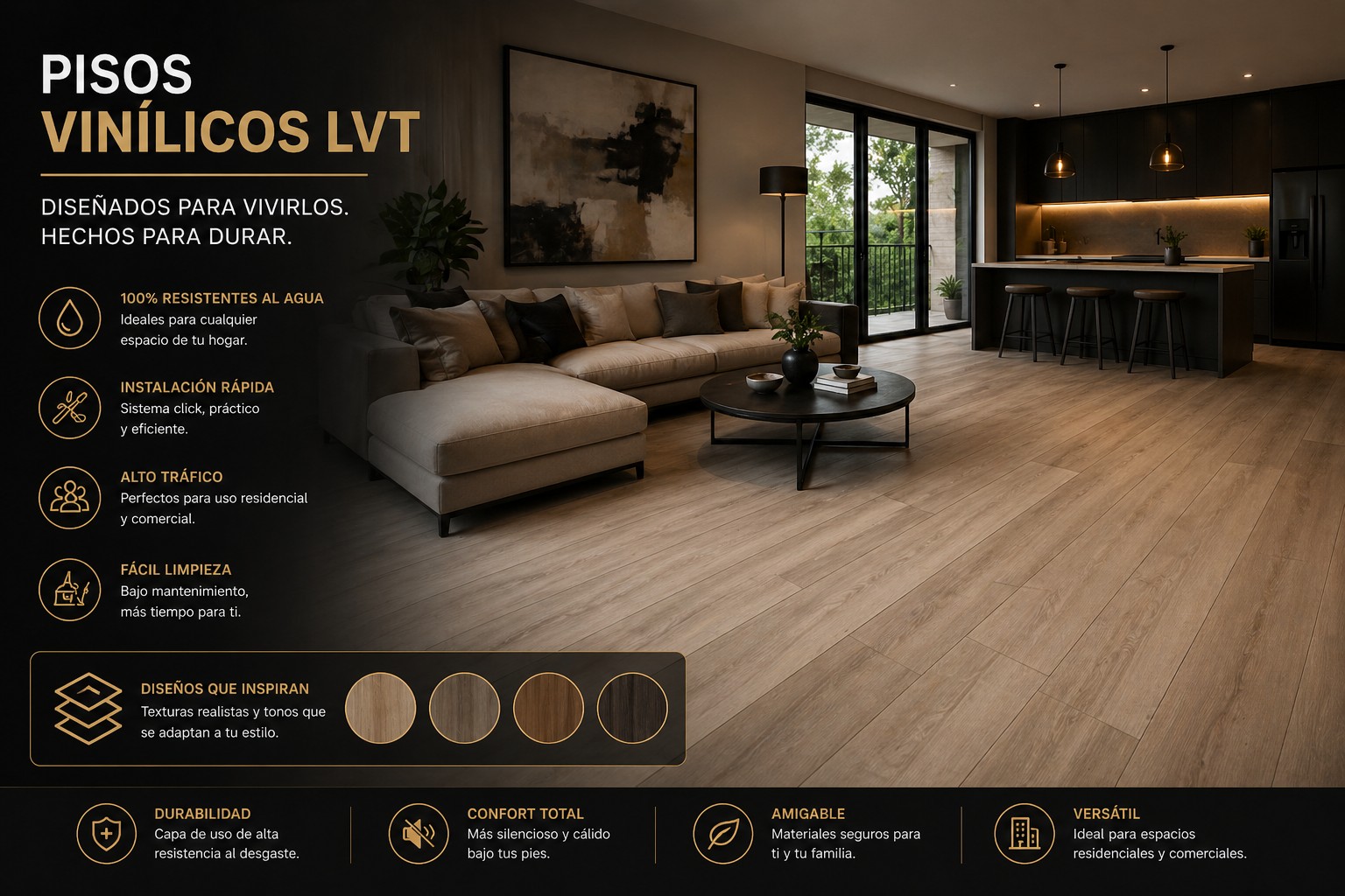 Piso vinílico LVT para interiores